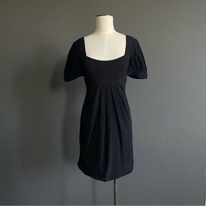 Temperley London Black Empire Waist Babydoll Bib Dress | Puff Sleeve Silk Lined